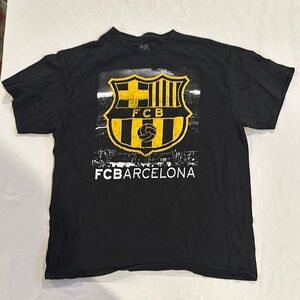 FC Barcelona FCBarcelona FCB Black T‎ tee Shirt with Gold Logo Men’s XL